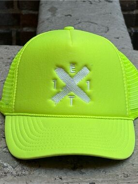 Neon Yellow Trucker Hat with White Cross Patch